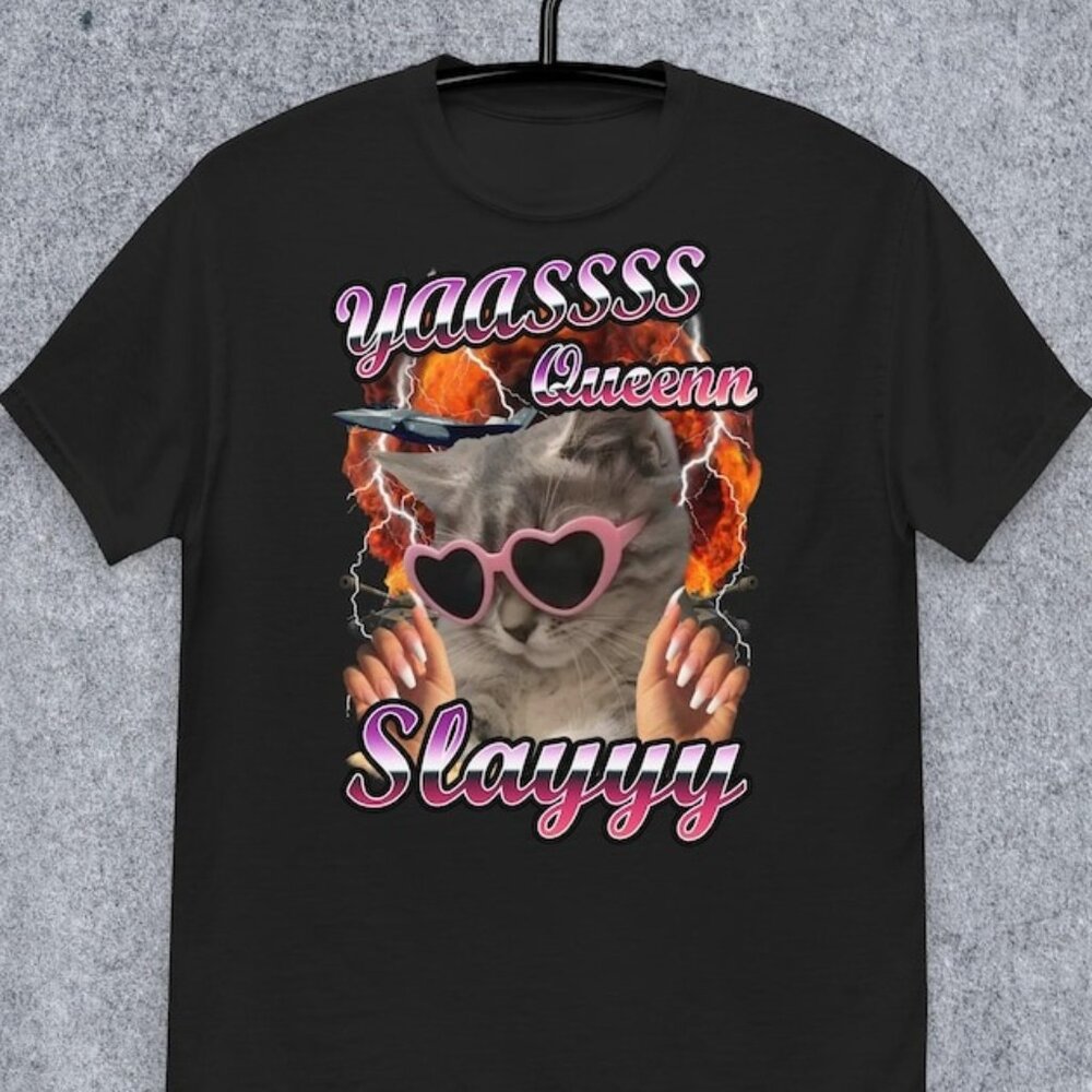 Yas Queen Slay Funny Cat Meme Tee Shirt